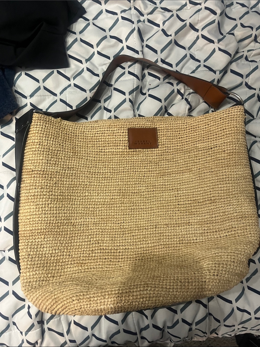 Isabel Marant Natural Woven Tote with Brown Leather Trim